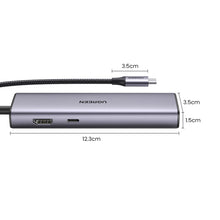 Заредете изображение във визуализатора на галерията – Ugreen CM512 90568 USB-C adapter - 2x USB-A 3.0 / HDMI / RJ45 / SD and TF card reader / USB-C PD 100W - gray
