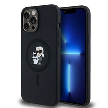 Заредете изображение във визуализатора на галерията – Karl Lagerfeld Silicone Karl&amp;Choupette MagSafe case for iPhone 13 Pro Max - black
