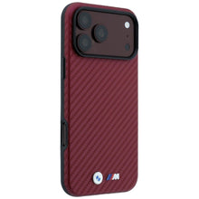 Заредете изображение във визуализатора на галерията – BMW case for IPHONE 18 Pro Max/17 Pro Max compatible with MagSafe (Carbon Metal Logo) burgundy 
