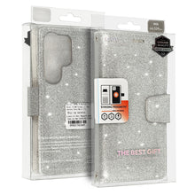 Заредете изображение във визуализатора на галерията – Liavec Glitter Magsafe Book Case for Samsung Galaxy S24 Ultra silver

