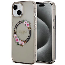 Заредете изображение във визуализатора на галерията – Guess IML Flowers Wreath MagSafe case for iPhone 15 / 14 / 13 - black
