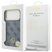 Заредете изображение във визуализатора на галерията – GUESS case for IPHONE 17 Pro Max compatible with MagSafe GUHMP17XP4GRMDEB (PU W/ 4G Strass Logo) blue
