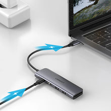 Заредете изображение във визуализатора на галерията – Ugreen CM195 ​​6in1 adapter USB-C - HDMI / 2x USB-A 3.0 / USB-C PD / SD / TF reader - gray
