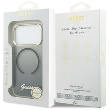 Заредете изображение във визуализатора на галерията – GUESS case for IPHONE 17 Pro compatible with MagSafe GUHMP17L5HTGMCSK (IML Gradient Script Metal) black

