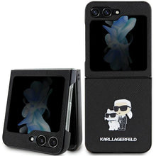 Заредете изображение във визуализатора на галерията – Karl Lagerfeld Saffiano Karl&amp;Choupette Pin case for Samsung Galaxy Z Flip 5 - black
