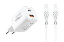 Заредете изображение във визуализатора на галерията – Phone charger VEGER USB A + Type C PD Super Charge PPS 100W + data cable Type C to C 240W TR150 white

