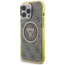 Заредете изображение във визуализатора на галерията – GUESS case for IPHONE 16 Pro compatible with MagSafe GUHMP16LHG4PRTGW (IML Metal Glitter 4G Circle Triangle) brown
