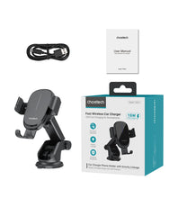 Заредете изображение във визуализатора на галерията – Choetech T203-F gravity car holder with 15W inductive charger for cockpit - black
