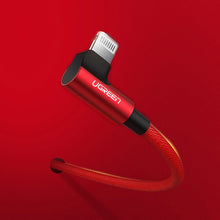 Заредете изображение във визуализатора на галерията – Ugreen US299 60555 angled Lightning / USB-A MFi cable 2.4A 1m - red

