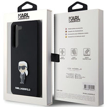 Заредете изображение във визуализатора на галерията – Original Pouch KARL LAGERFELD hardcase Silicone Ikonik Metal Pin KLHCS24SSMHKNPK for Samsung Galaxy S24 black
