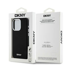 Заредете изображение във визуализатора на галерията – DKNY case for IPHONE 15 Pro compatible with MagSafe DKHMP15LSMCHLK (DKNY HC MagSafe Silicone W/Horizontal Metal Logo) black
