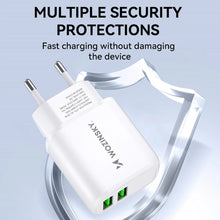 Заредете изображение във визуализатора на галерията – Wozinsky CUWCW 2.4A 2 x USB-A wall charger - white

