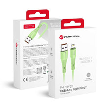 Заредете изображение във визуализатора на галерията – FORCELL F-ENERGY C343 cable USB A to Lightning 2,4A 12W Silicone 1 m green
