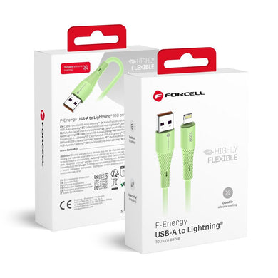 FORCELL F-ENERGY C343 cable USB A to Lightning 2,4A 12W Silicone 1 m green