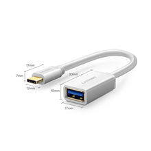 Заредете изображение във визуализатора на галерията – Ugreen US154 30702 USB-A 3.0 (female) / USB-C 3.0 (male) OTG adapter - white
