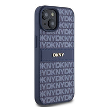 Заредете изображение във визуализатора на галерията – Original Case DKNY hardcase Leather Mono Stripe &amp; Metal Logo DKHCP15SPRTHSLB for Iphone 15/14/13 blue
