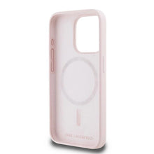 Заредете изображение във визуализатора на галерията – Karl Lagerfeld Silicone Karl&amp;Choupette MagSafe case for iPhone 15 Pro - pink
