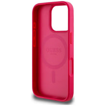 Заредете изображение във визуализатора на галерията – GUESS case for IPHONE 16 Pro compatible with MagSafe GUHMP16LPGNMPLMF (PU Grained Flowers Classic Logo) fuschia
