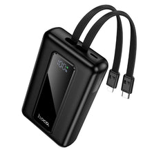 Заредете изображение във визуализатора на галерията – Powerbank 20000 mAh QC PD 22,5W with built-in cables USB C+ Lightning Hoco J162A black
