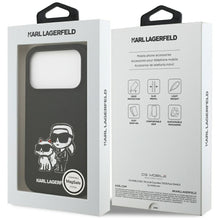 Заредете изображение във визуализатора на галерията – KARL LAGERFELD case for IPHONE 17 Pro compatible with MagSafe KLHMP17LSKCGRGOK (Silicone W/ K&amp;C Sketch &amp; Logo) black
