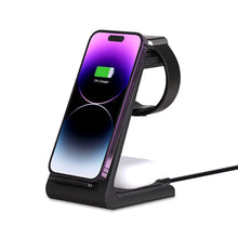 Заредете изображение във визуализатора на галерията – Tech-Protect A8 10W inductive charger in the form of a 3-in-1 stand for smartphone / headphones / smartwatch - black
