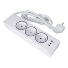 Заредете изображение във визуализатора на галерията – Power strip with 3 sockets max 3680W, 1xUSB A, 2x type C 25W ports with 1,5m power cable E59 white
