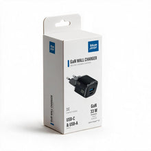 Заредете изображение във визуализатора на галерията – Phone charger Blue Star Nano GaN USB C + USB A QC4.0 PD 3A 33W VT-332 black
