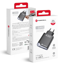 Заредете изображение във визуализатора на галерията – FORCELL F-ENERGY GaN III B245201(2C) Ultra Slim travel charger 2 x Type C + USB A PD QC4.0 3A 45W black
