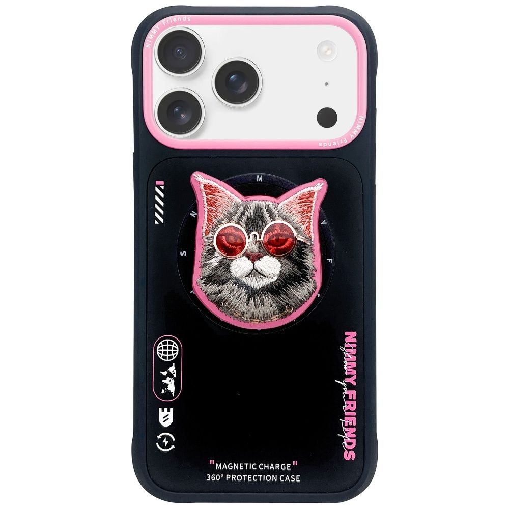 NIMMY case GLASSES COOL CAT compatible with MagSafe for IPHONE 17 black pink