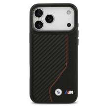 Заредете изображение във визуализатора на галерията – BMW case for IPHONE 17 Pro Max compatible with MagSafe BMHMP17X25PCCSCKR (PU Carbon Line &amp; Logo) red
