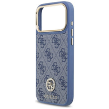 Заредете изображение във визуализатора на галерията – GUESS case for IPHONE 17 Pro Max compatible with MagSafe GUHMP17XP4GRMDEB (PU W/ 4G Strass Logo) blue
