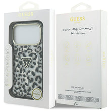 Заредете изображение във визуализатора на галерията – GUESS case for IPHONE 17 Pro compatible with MagSafe GUHMP17LHLEGTGLK (PC TPU W/ Leopard Glitter) black
