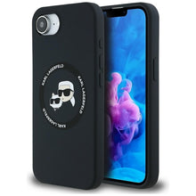 Заредете изображение във визуализатора на галерията – KARL LAGERFELD case for IPHONE 16e compatible with MagSafe KLHMPSE4SKCHTCK (Silicone Double Heads) black
