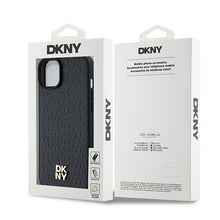Заредете изображение във визуализатора на галерията – Original Case DKNY hardcase Leather Monogram Pattern Metal Logo MagSafe DKHMP15MPSHRPSK for Iphone 15 Plus/14 Plus black
