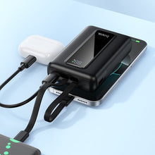 Заредете изображение във визуализатора на галерията – Powerbank 20000 mAh QC PD 22,5W with built-in cables USB C+ Lightning Hoco J162A black
