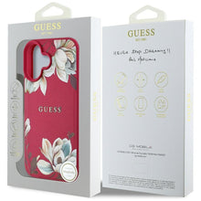 Заредете изображение във визуализатора на галерията – GUESS case for IPHONE 16 compatible with MagSafe GUHMP16SPGNMPLMF (PU Grained Flowers Classic Logo) fuschia
