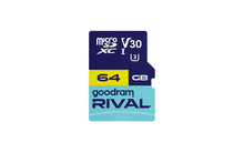 Заредете изображение във визуализатора на галерията – GOODRAM RIVAL Memory card microSD 64GB 100MB/s class 10 UHS-I V30 with adapter SD

