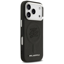 Заредете изображение във визуализатора на галерията – KARL LAGERFELD case for IPHONE 17 Pro Max compatible with MagSafe KLHMP17XPGFKLRDK (PU W/ Initial &amp; Metal Logo) black
