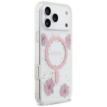 Заредете изображение във визуализатора на галерията – GUESS case for IPHONE 17 Pro Max compatible with MagSafe GUHMP17XRBFGFGMP (Resin Flowers and Glitter) pink
