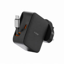 Заредете изображение във визуализатора на галерията – Travel charger X-ONE ChargeGo GaN 65W with retractable cable and USB C port - black
