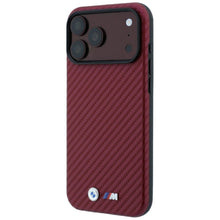Заредете изображение във визуализатора на галерията – BMW case for IPHONE 18 Pro/17 Pro compatible with MagSafe (Carbon Metal Logo) burgundy 
