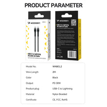 Заредете изображение във визуализатора на галерията – Wozinsky WNBCL2 Lightning / USB-C PD 30W cable 2 m - black
