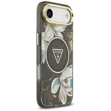 Заредете изображение във визуализатора на галерията – GUESS case for IPHONE 17 Air compatible with MagSafe GUHMP17MHFLPEDK (IML Metal Glitter Flowers Triangle) black
