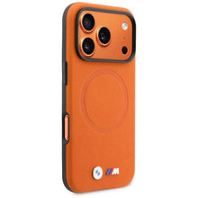 Заредете изображение във визуализатора на галерията – BMW case for IPHONE 17 Pro compatible with MagSafe BMHMP17L25PFWSMO (PU FW Metal Logo) orange
