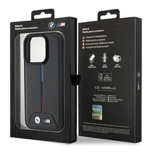 Заредете изображение във визуализатора на галерията – BMW Quilted Tricolor case for iPhone 15 Pro Max - black
