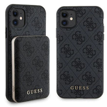 Заредете изображение във визуализатора на галерията – Guess 4G Metal Logo case set for iPhone 11 + 5000mAh MagSafe power bank - black
