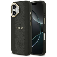 Заредете изображение във визуализатора на галерията – GUESS case for IPHONE 17 compatible with MagSafe GUHMP17SPG4SEMCK (PU W/ 4G Stripe) black
