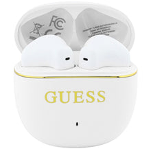 Заредете изображение във визуализатора на галерията – Wireless earphones TWS Guess Glossy Gold Line Classic white
