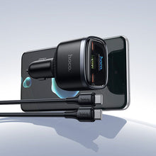 Заредете изображение във визуализатора на галерията – Car charger Hoco USB A + 2xUSB C PD QC3.0 93W with USB C to C cable Z70 black
