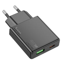 Заредете изображение във визуализатора на галерията – HOCO slim wall charger USB A + Type C PD QC3.0 3A 20W N38 black
